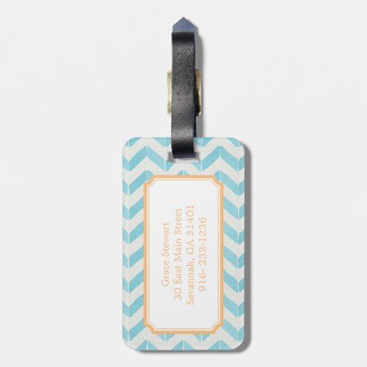 Chic Pastel turquoise Chevron Custom Monogram Bagagelabel (Achterkant verticaal)