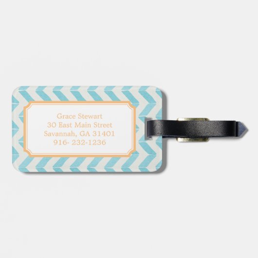 Chic Pastel turquoise Chevron Custom Monogram Bagagelabel (Achterkant horizontaal)