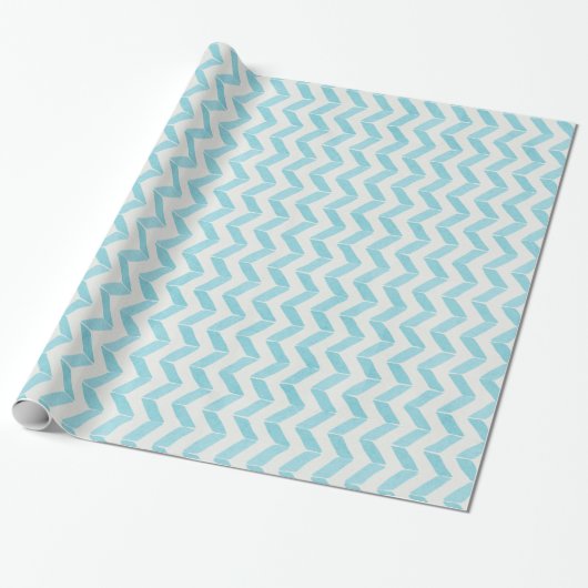 Chic Pastel turquoise Chevron Custom Monogram Cadeaupapier (Uitgerold)