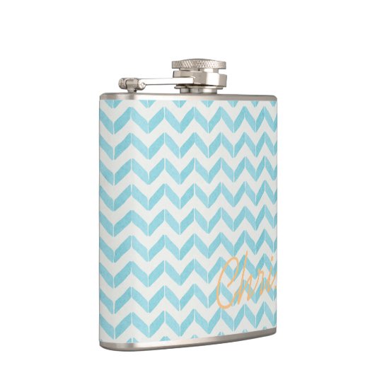Chic Pastel turquoise Chevron Custom Monogram Heupfles (Rechts)