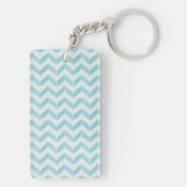 Chic Pastel turquoise Chevron Custom Monogram Sleutelhanger (achterkant)