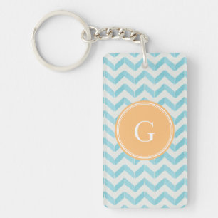 Chic Pastel turquoise Chevron Custom Monogram Sleutelhanger