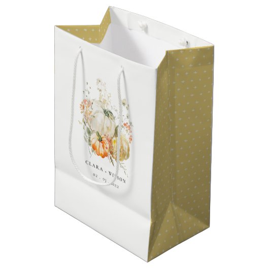 Chic Pastel Wildflower Pompoen Waterverf bruiloft Medium Cadeauzakje (Voorkant Gekanteld)