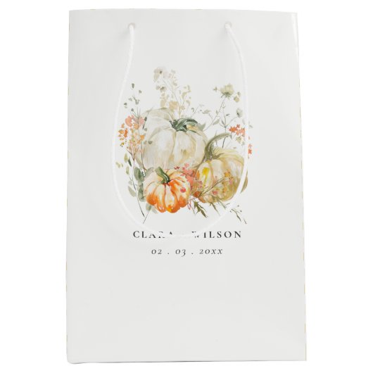 Chic Pastel Wildflower Pompoen Waterverf bruiloft Medium Cadeauzakje (Voorkant)