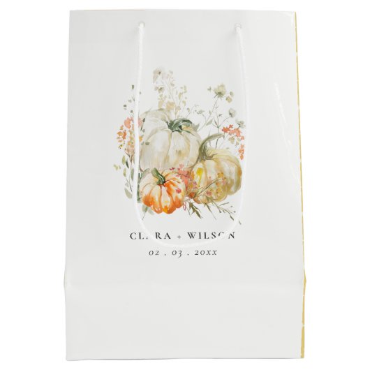 Chic Pastel Wildflower Pompoen Waterverf bruiloft Medium Cadeauzakje (Achterkant)
