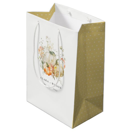 Chic Pastel Wildflower Pompoen Waterverf bruiloft Medium Cadeauzakje (Achterkant Gekanteld)