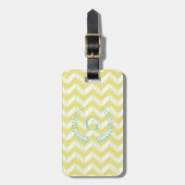 Chic Pastel Yellow Blauwgroen Chevron Custom Monog Bagagelabel (Voorkant verticaal)
