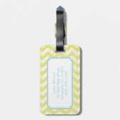 Chic Pastel Yellow Blauwgroen Chevron Custom Monog Bagagelabel (Achterkant verticaal)
