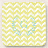 Chic Pastel Yellow Blauwgroen Chevron Custom Monog Bier Onderzetter (Voorkant)