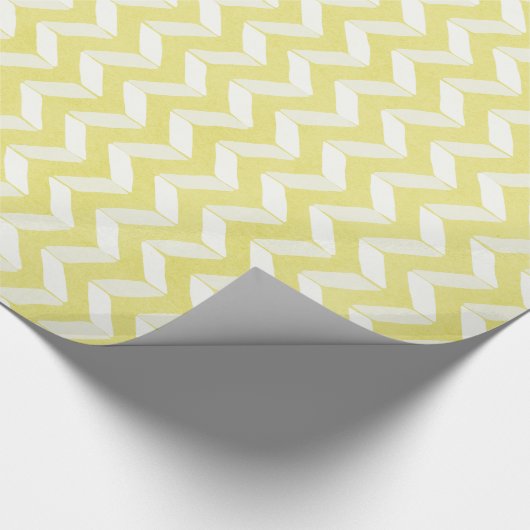 Chic Pastel Yellow Blauwgroen Chevron Custom Monog Cadeaupapier (Hoek)