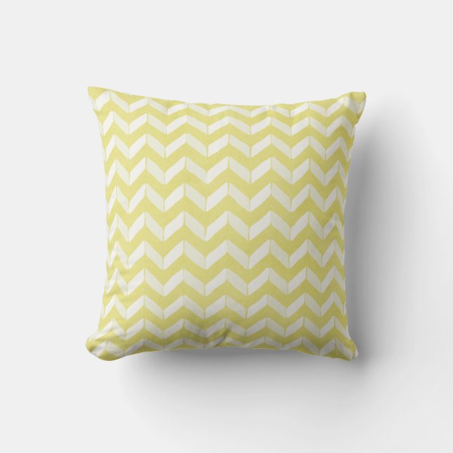 Chic Pastel Yellow Blauwgroen Chevron Custom Monog Kussen (Voorkant)