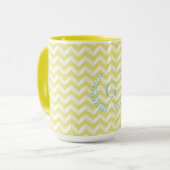 Chic Pastel Yellow Blauwgroen Chevron Custom Monog Mok (Voorkant links)