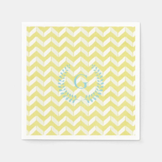 Chic Pastel Yellow Blauwgroen Chevron Custom Monog Servet (Voorkant)