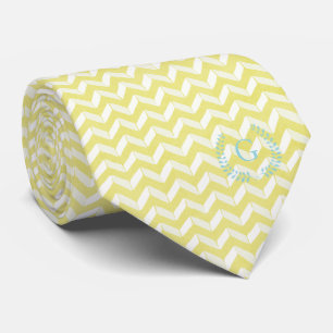 Chic Pastel Yellow Blauwgroen Chevron Custom Monog Stropdas