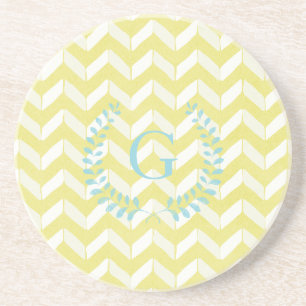 Chic Pastel Yellow Blauwgroen Chevron Custom Monog Zandsteen Onderzetter