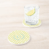Chic Pastel Yellow Blauwgroen Chevron Custom Monog Zandsteen Onderzetter (Zijkant)