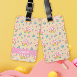 Chic pastelpaddenstoel Aardbei Patroon Cream Bagagelabel