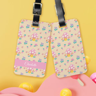 Chic pastelpaddenstoel Aardbei Patroon Cream Bagagelabel