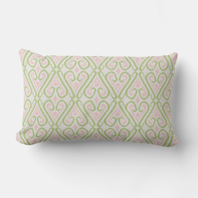 Chic pastelroze en groene ikat damtpatronen kussen (Voorkant)