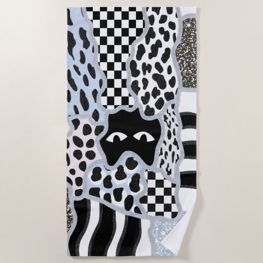 Chic Patchwork Suspicious Black Cat Gingham & Chec Strandlaken (Voorkant)