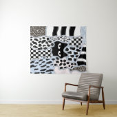 Chic Patchwork Suspicious Black Cat Gingham & Chec Wandkleed (In Situ (horizontaal))