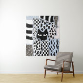 Chic Patchwork Suspicious Black Cat Gingham & Chec Wandkleed (In situ)