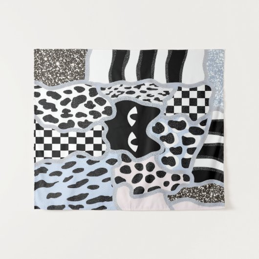 Chic Patchwork Suspicious Black Cat Gingham & Chec Wandkleed (Voorkant (horizontaal))