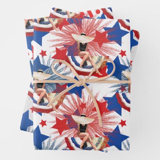 Chic Patriotic Stars Fireworks Pinup Inpakpapier Vel (In situ)