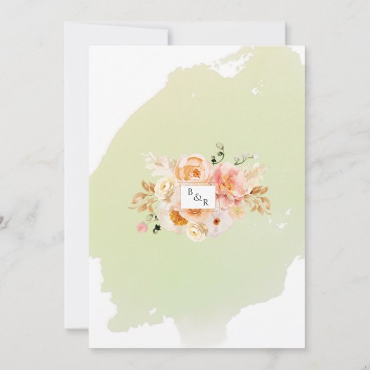 Chic Peach Blush Champagne Green Floral Wedding Kaart (Achterkant)