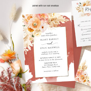 Chic Peach Blush Champagne Rust Red Floral Wedding Kaart