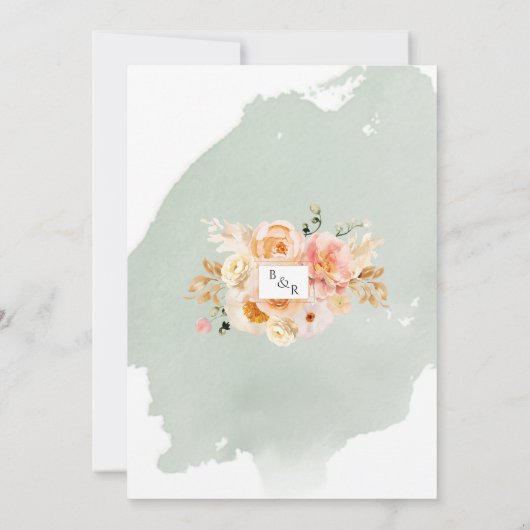 Chic Peach, Blush, Champagne, Sage Floral Wedding Kaart (Achterkant)