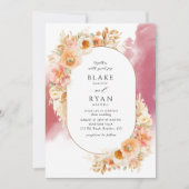 Chic Peach Blush Cream and Burgundy Oval Wedding Kaart (Voorkant)