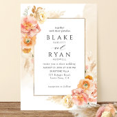 Chic Peach Blush Floral, Cream Waterverf Wedding Kaart