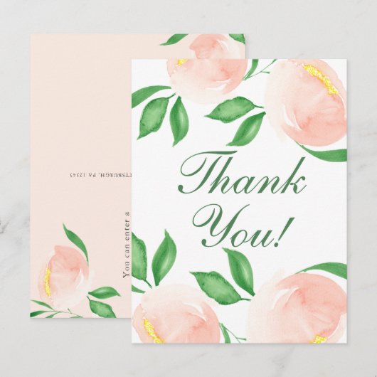 Chic Peach Blush Floral Dank u Briefkaart (Voorkant / Achterkant)