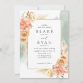 Chic Peach Blush Floral, Sage Waterverf Wedding Kaart (Voorkant)