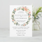 Chic Peach Blush Ivoor Witte Bloemen Krans Trouwen Kaart (Staand voorkant)