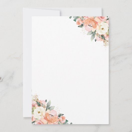 Chic Peach Blush Ivoor Witte Bloemen Krans Trouwen Kaart (Achterkant)