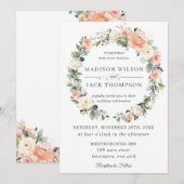 Chic Peach Blush Ivoor Witte Bloemen Krans Trouwen Kaart (Voorkant / Achterkant)