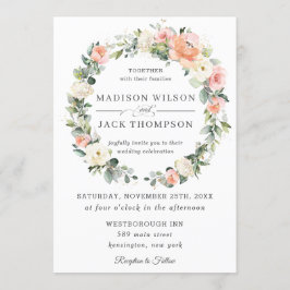 Chic Peach Blush Ivoor Witte Bloemen Krans Trouwen Kaart