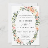 Chic Peach Blush Ivory Floral Wreath Leafy Wedding Kaart (Voorkant)