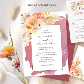 Chic Peach Blush Pink and Burgundy Floral Wedding Kaart