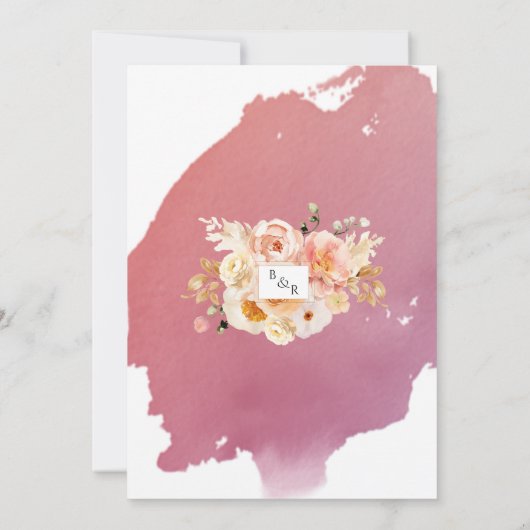 Chic Peach Blush Pink and Burgundy Floral Wedding Kaart (Achterkant)