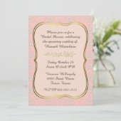 Chic Peach Damask Bridal Shower Invitation Kaart (Staand voorkant)