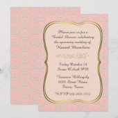 Chic Peach Damask Bridal Shower Invitation Kaart (Voorkant / Achterkant)
