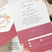 Chic Peach en Burgundy Floral Weddenschap met RSVP All In One Uitnodiging