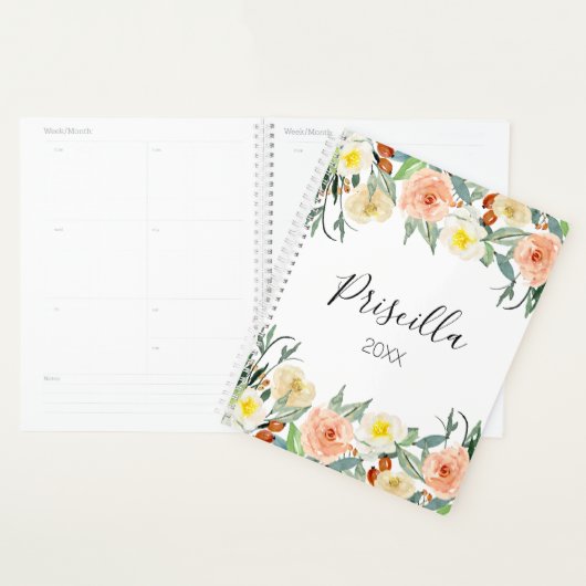 Chic Peach en Cream Waterverf Bloemen Maandelijks Planner (Display)