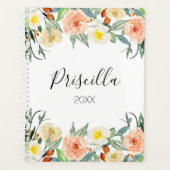 Chic Peach en Cream Waterverf Bloemen Maandelijks Planner (Voorkant)