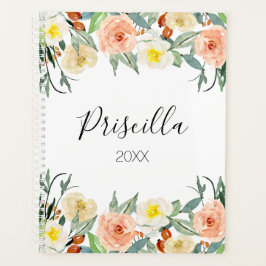 Chic Peach en Cream Waterverf Bloemen Maandelijks Planner
