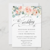Chic Peach Floral Calligraphy Greenery Wedding Kaart (Voorkant)