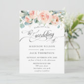 Chic Peach Floral Calligraphy Greenery Wedding Kaart (Staand voorkant)